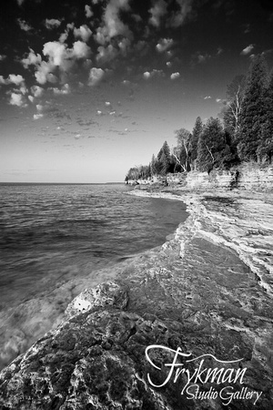 Cave Point Shoreline - black and white